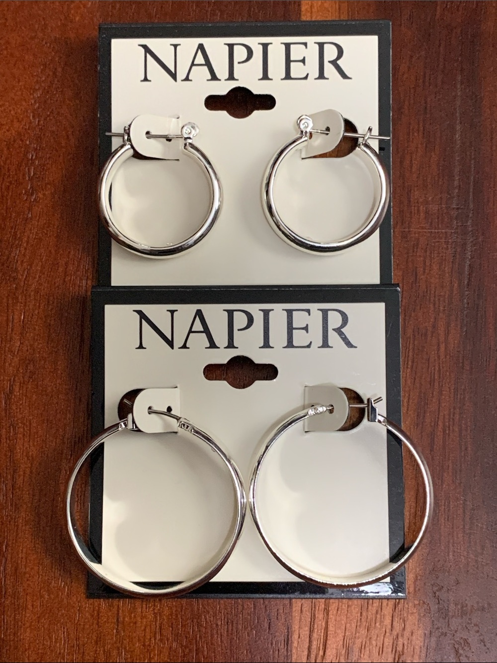 NWT Napier 2 pair set of silver tone hoop earrings